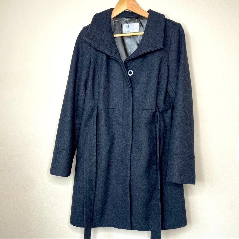 Dark Gray Wool Jacket with waist tie and pockets - Picture 1 of 8